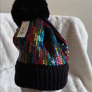 Colorful Sequin Kids Beanie with Pom Pom